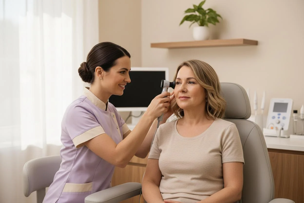 Nurse ready to help with ear health check