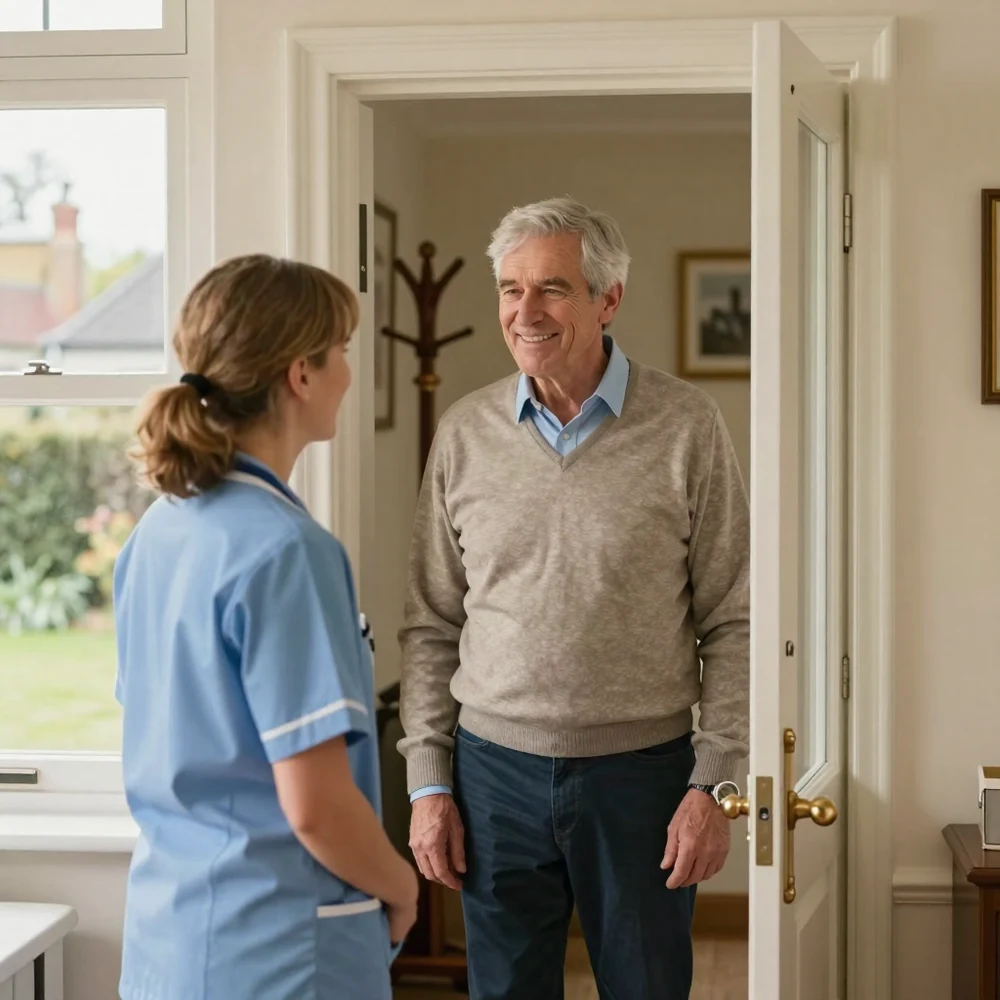 A medical bag and stethoscope at the front door, ready for a home visit