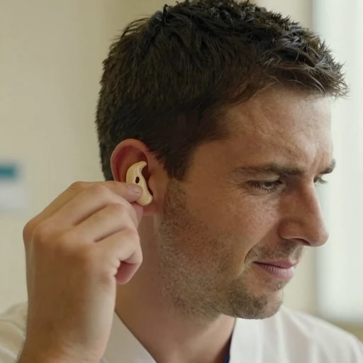 A man lifting his hearing aid away from his ear