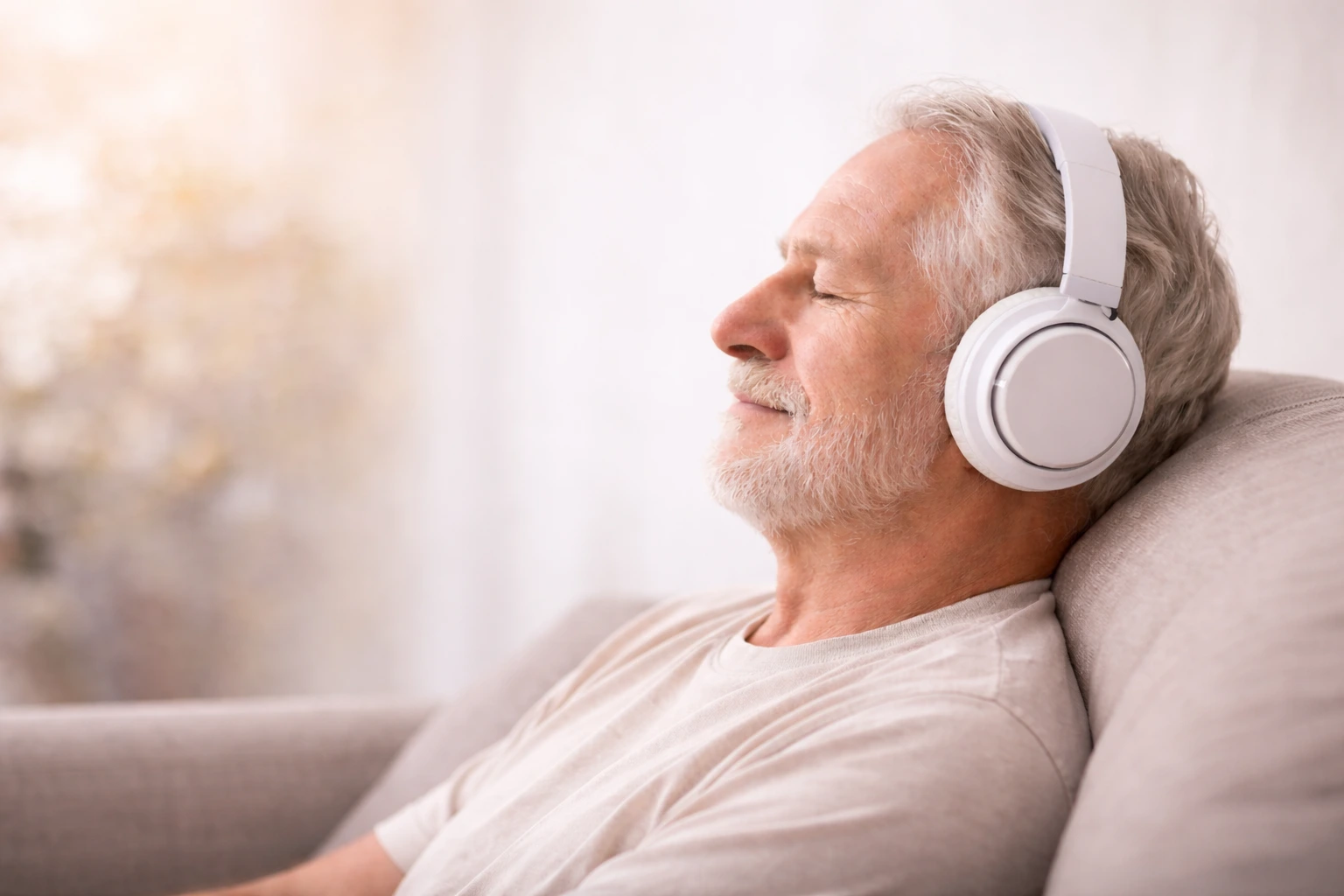 Person relaxing with headphones, finding tinnitus relief